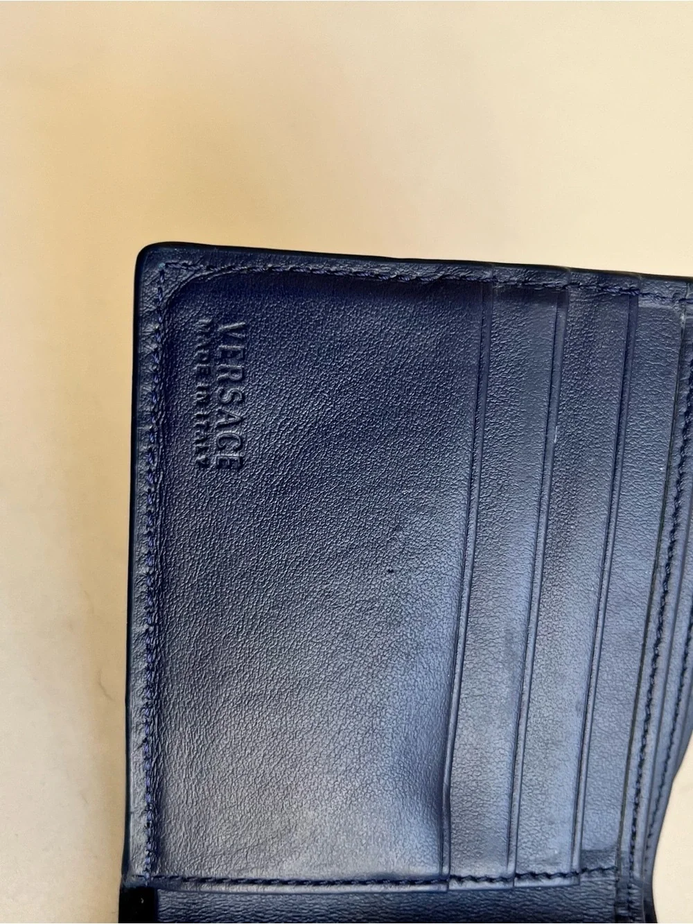 Versace navy leather